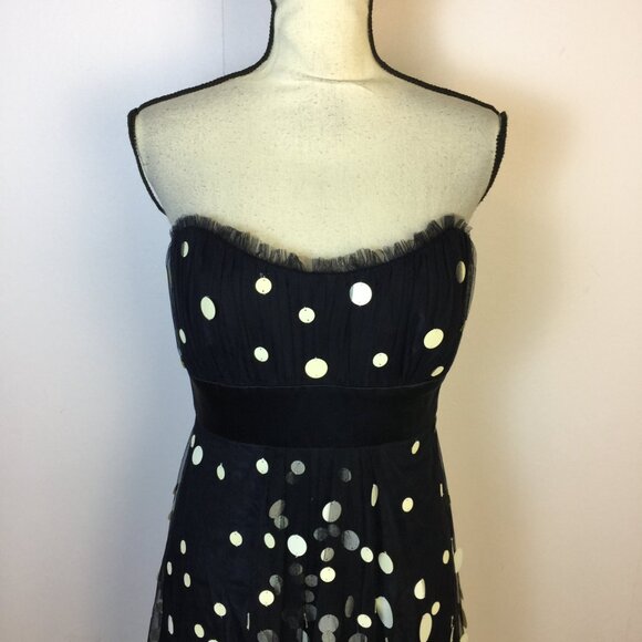 Badgley Mishka Strapless Party Dress Size 10 Womans Black Polka Dot Embellished - Picture 9 of 15